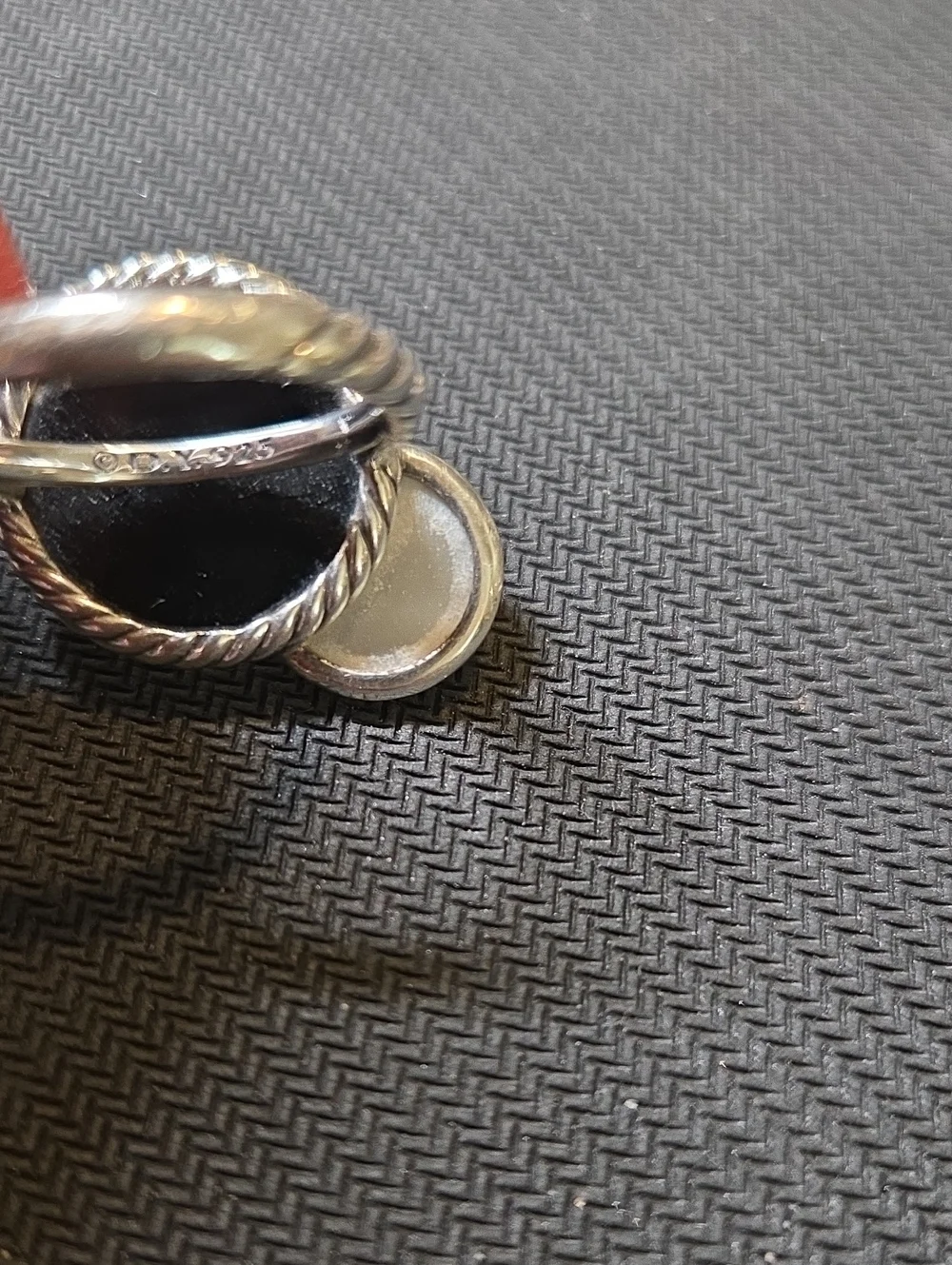 Elements Silver Dual Disc Black Onyx & White Mother Of Pearl Statement Ring